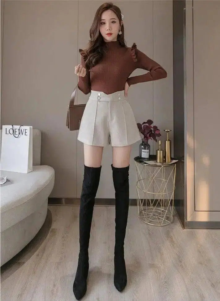 Wide Leg Loose Skinny High Waist Shorts-6