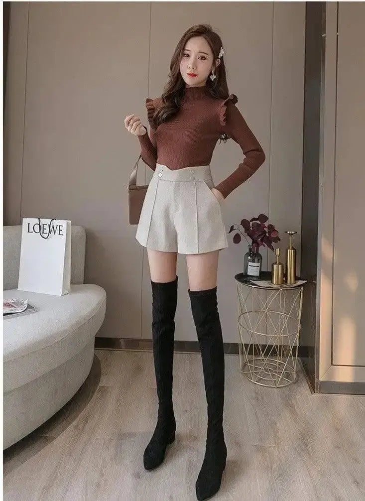 Wide Leg Loose Skinny High Waist Shorts-8