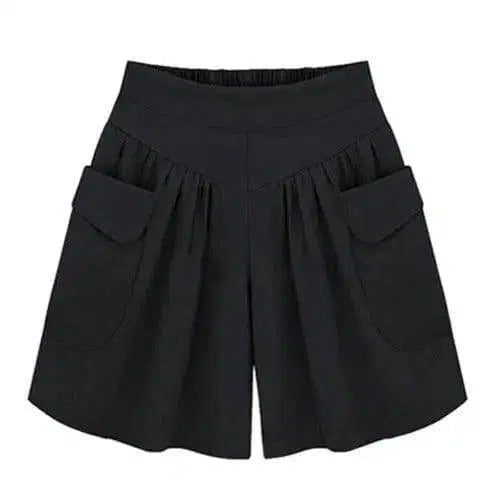Wide Thigh Women Shorts With Two Pockets-Black-8