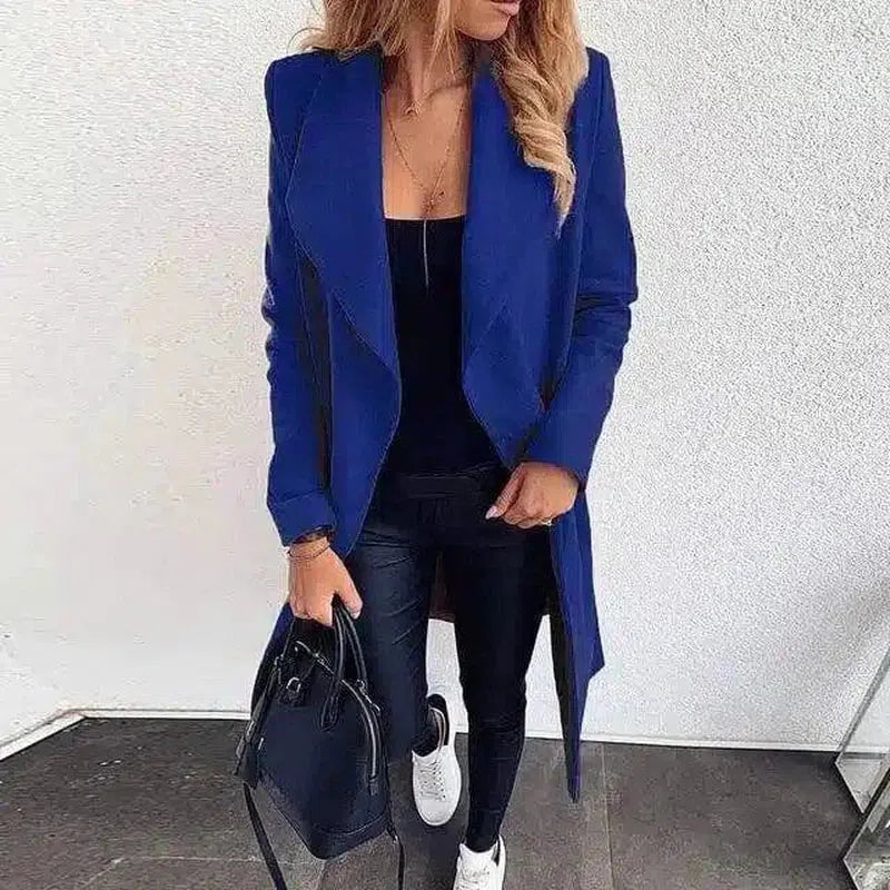 Womens Casual Longline Blazer for Workwear-Blue-5
