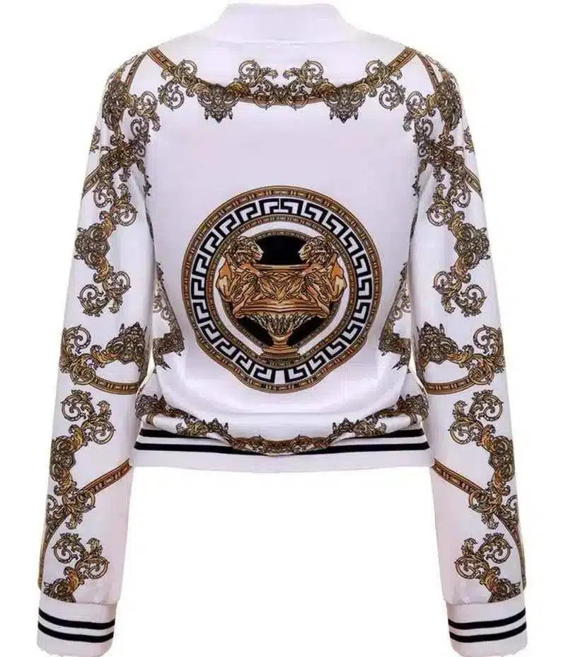 Women's Designer Bomber Jacket & Ripped Jeans Set-White-2