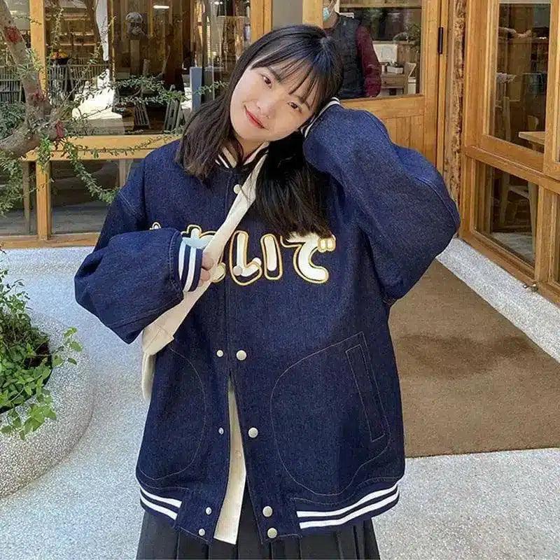 Women's Baseball Uniform Spring Korean Student Japanese-Blue-2