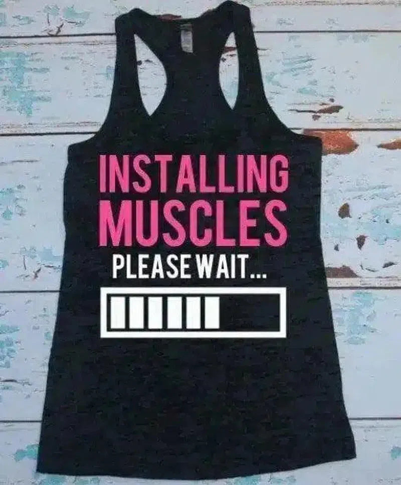 Workout Tank Top with Humorous Fitness Graphic-black-2