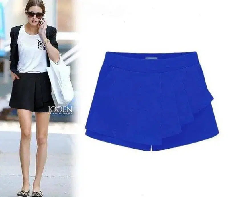 Women's Casual Shorts - Mid-Waist Slim Ruffled Skirt.-8