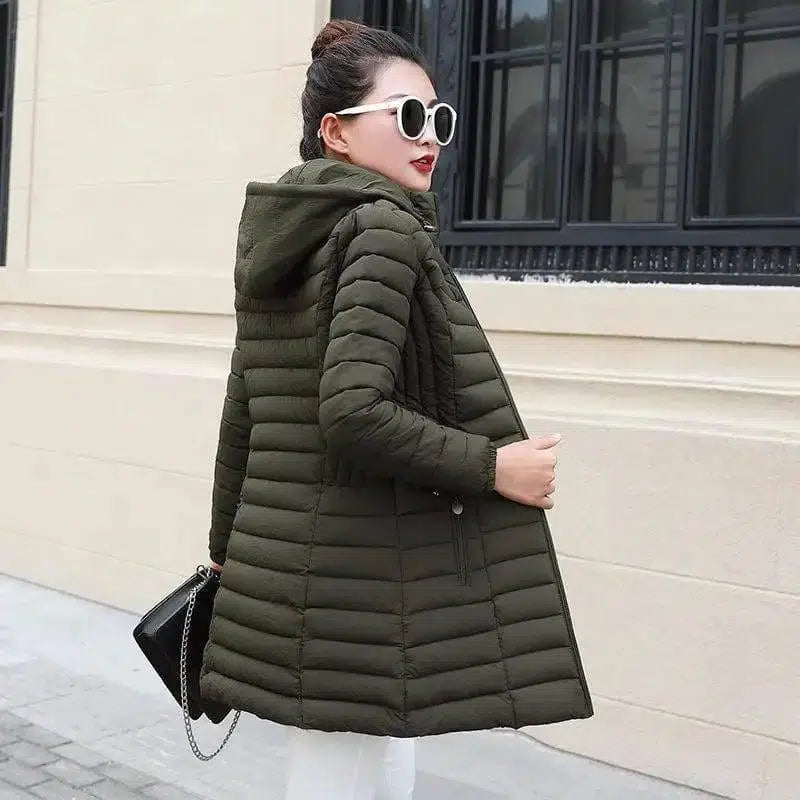 Women's cotton-padded jacket mid-length light and large size-L-2