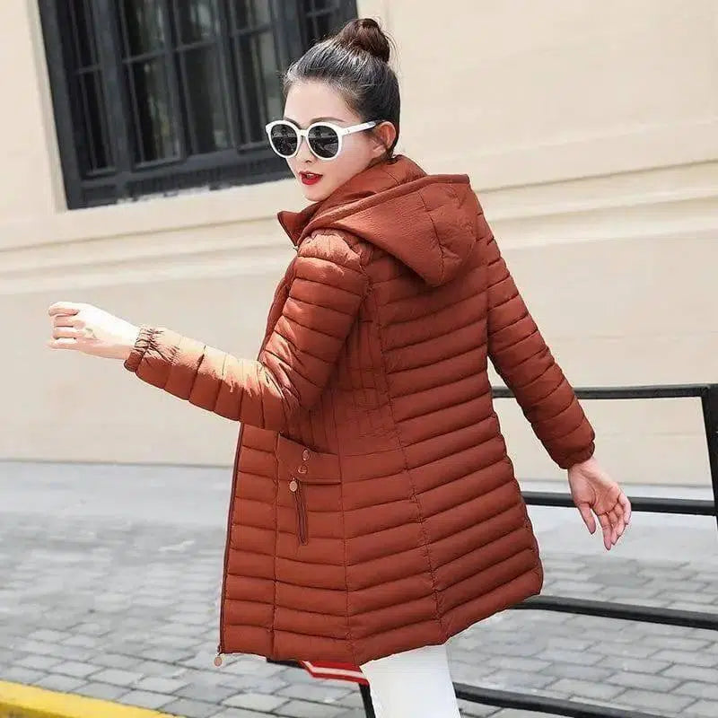 Women's cotton-padded jacket mid-length light and large size-L-3