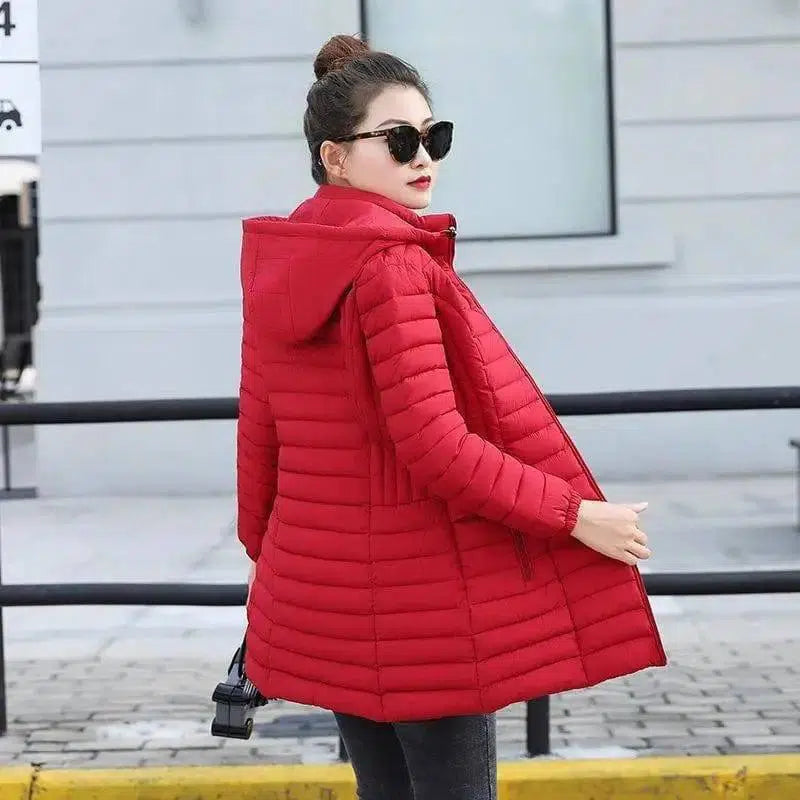 Women's cotton-padded jacket mid-length light and large size-L-4