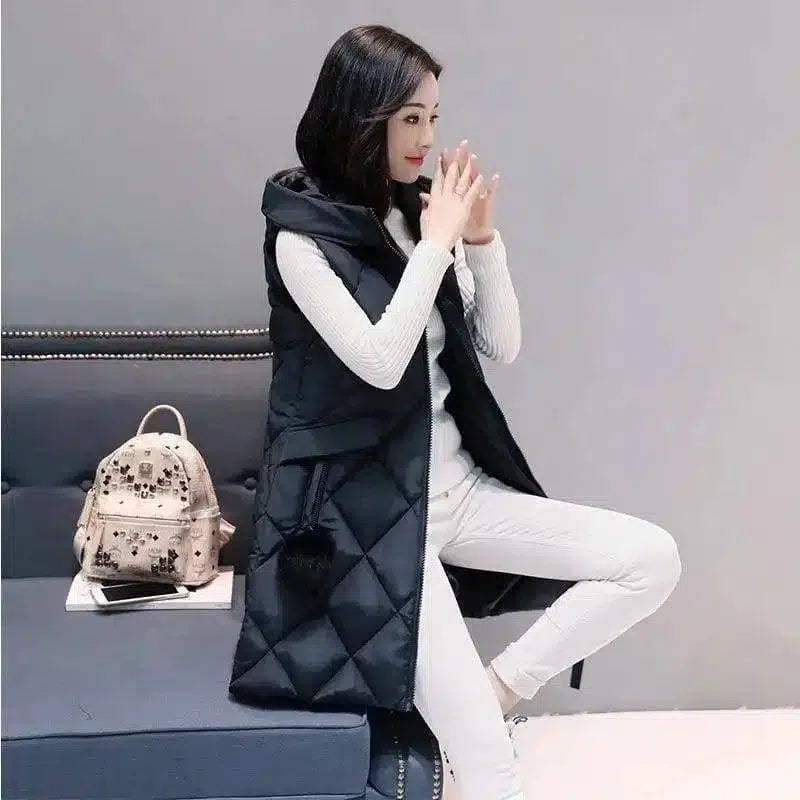 Winter Hooded Puffer Cape Coat-Black-5