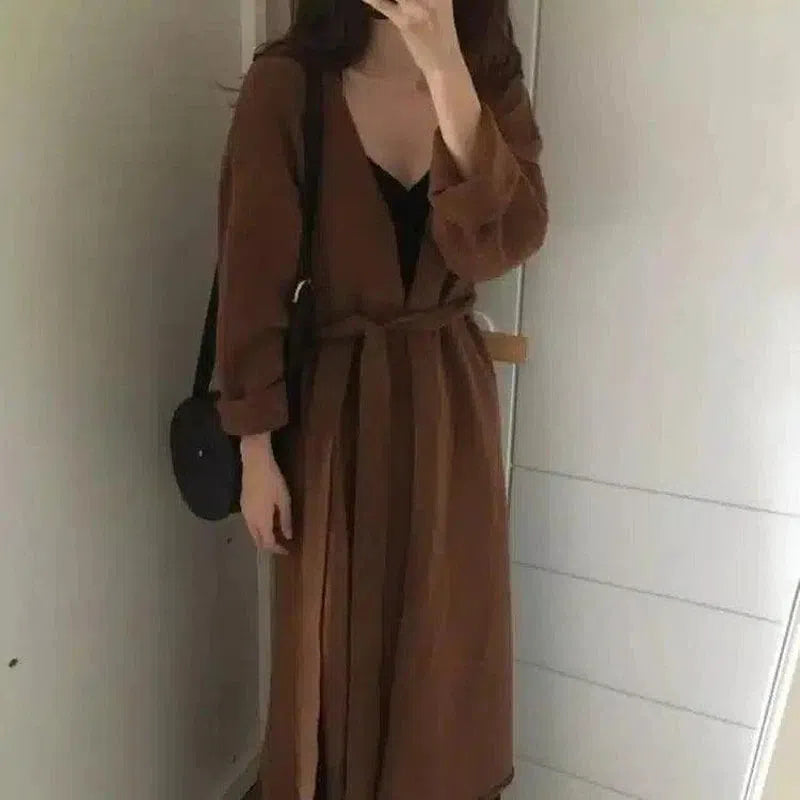 Womens Long Sleeve Maxi Dress with Belt-caramel-1