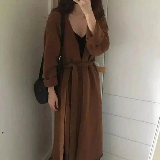 Womens Long Sleeve Maxi Dress with Belt-caramel-1