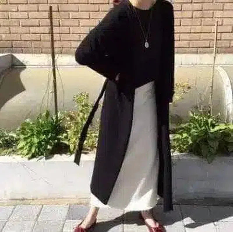 Womens Long Sleeve Maxi Dress with Belt-Black-4