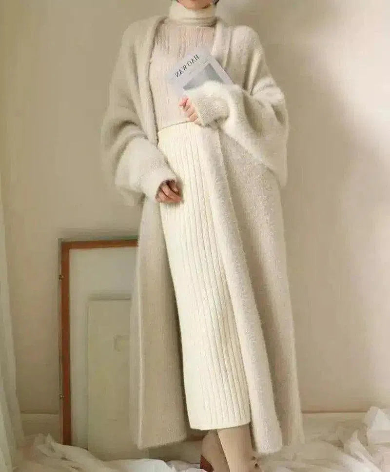 Women's Long Knit Cardigan with Turtleneck Dress-One Size-1