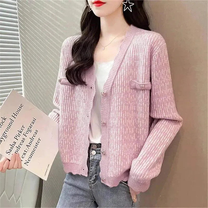Women's Knit Cardigan with Button Closure-Pink-2