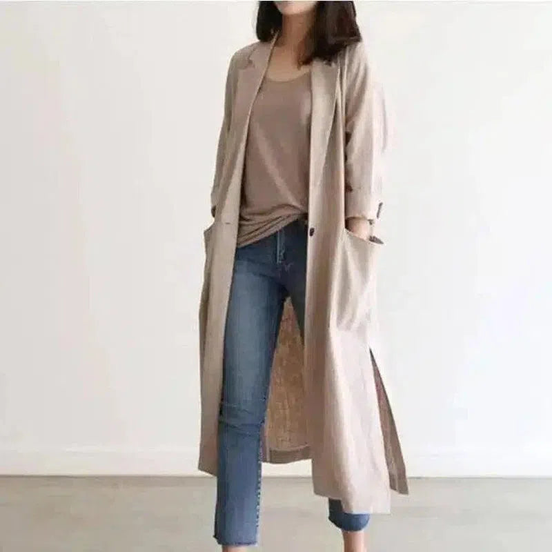 Women's Long Sleeve Trench Coat-1