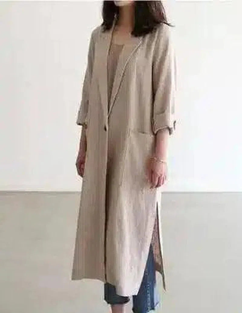 Women's Long Sleeve Trench Coat-Creamywhite-3