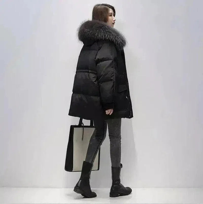 Winter Puffer Jacket with Faux Fur Hood-Black-2