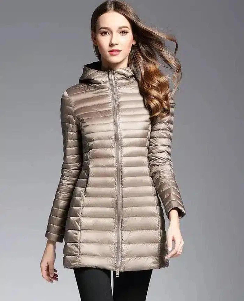 Women's Insulated Hooded Jacket-Khaki-1
