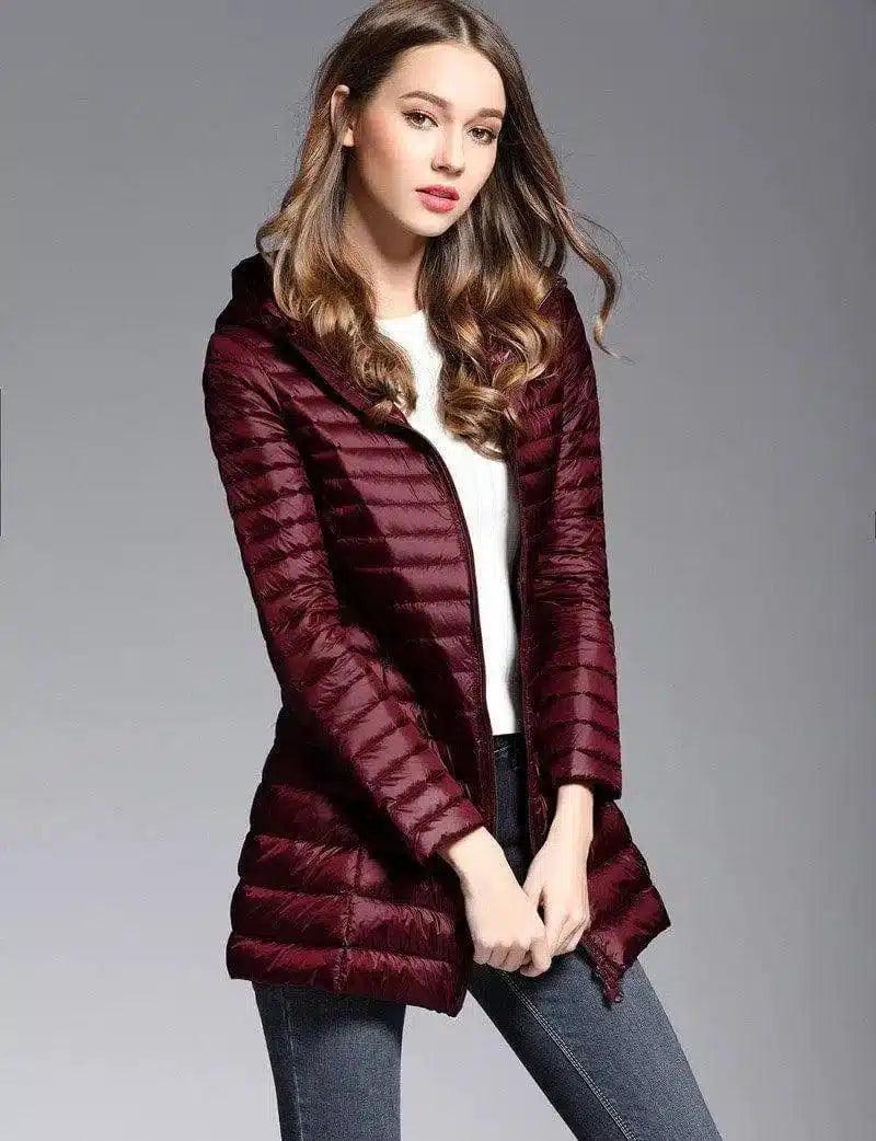 Women's Insulated Hooded Jacket-Wine Red-2