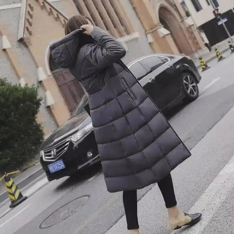 Women's Hooded Long Puffer Coat-Grey-2