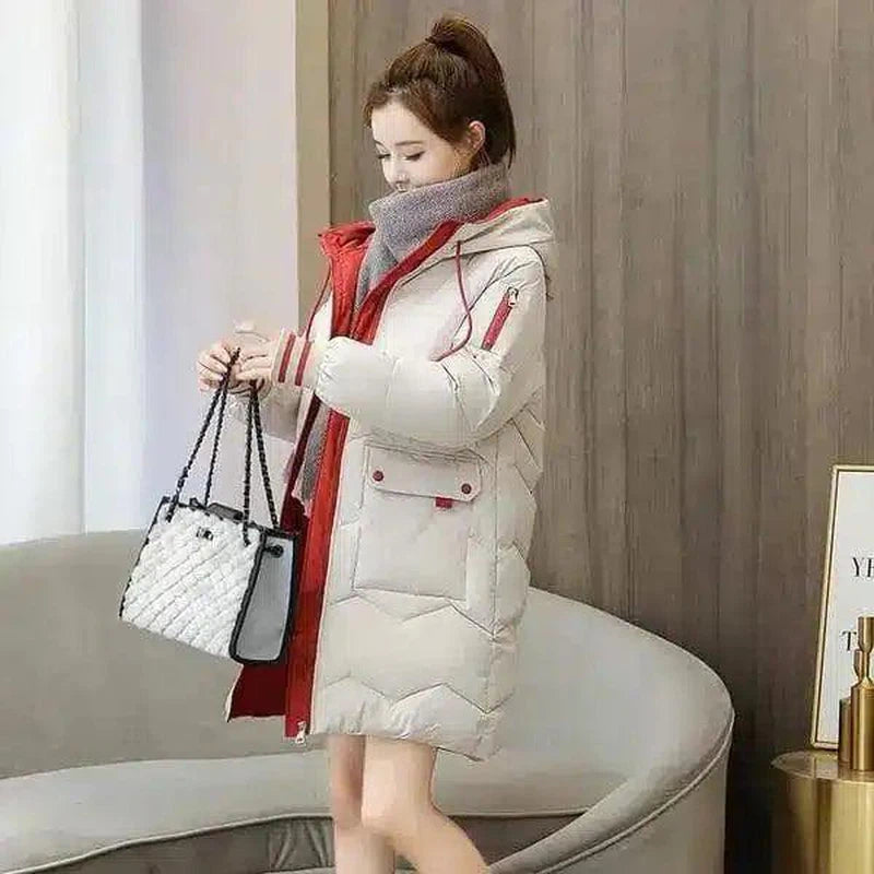 Women's over-the-knee plaid cotton coat-1