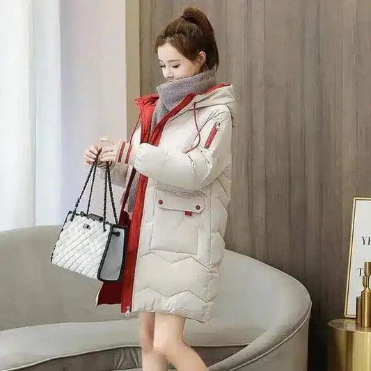 Women's over-the-knee plaid cotton coat-1