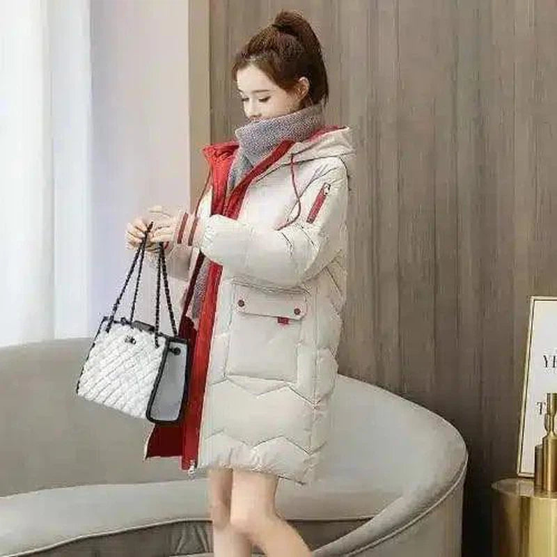 Women's over-the-knee plaid cotton coat-White-7
