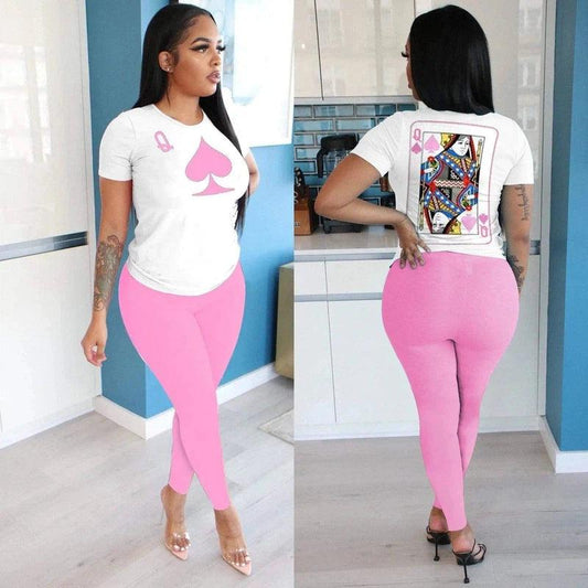 Fitted Women's Tee and Leggings Set-Pink-1