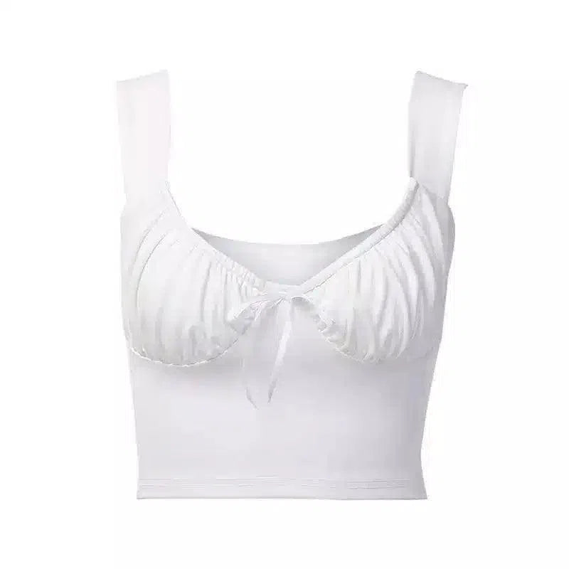 Women's Ruched Crop Top Sleeveless Tank-white-3