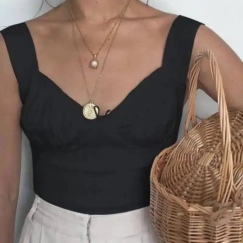 Women's Ruched Crop Top Sleeveless Tank-black-4