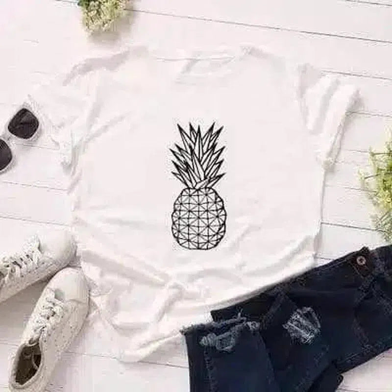 Pineapple Print Casual T-Shirt for Women-white-2