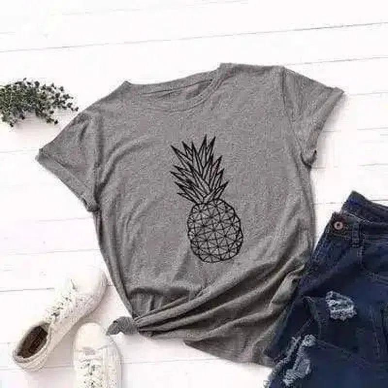 Pineapple Print Casual T-Shirt for Women-Dark grey-5