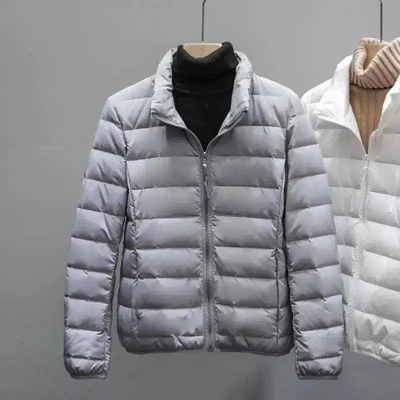 Insulated Puffer Jacket with Turtleneck-Grey-4