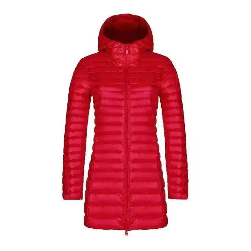 Warm Quilted Women's Jacket with Zipper-Red-2
