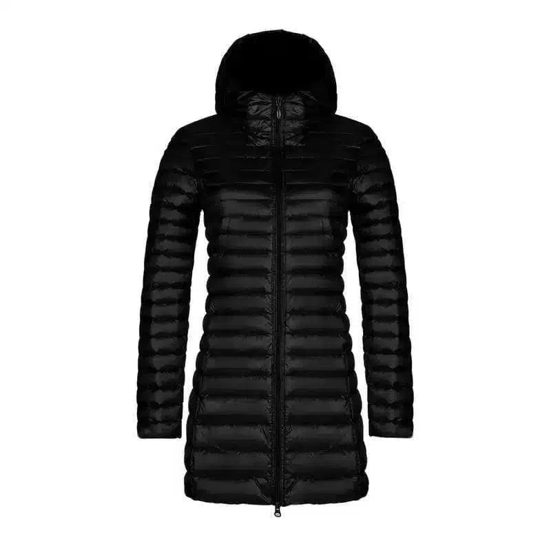 Warm Quilted Women's Jacket with Zipper-Black-4