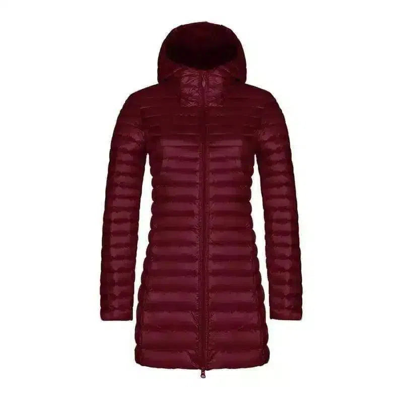 Warm Quilted Women's Jacket with Zipper-Red wine-8