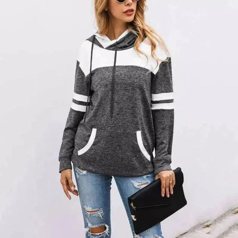 Women's Hooded Casual Pullover Sweatshirt-Dark Grey-3