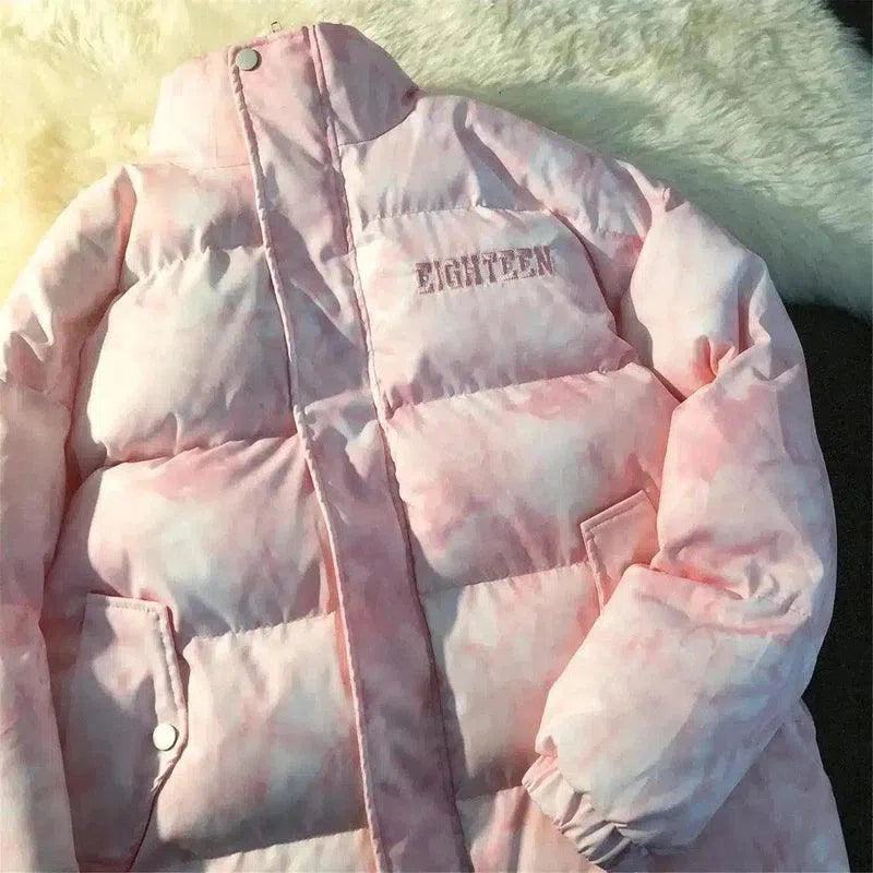 Insulated Puffer Jacket with Zip Closure-Pink-1