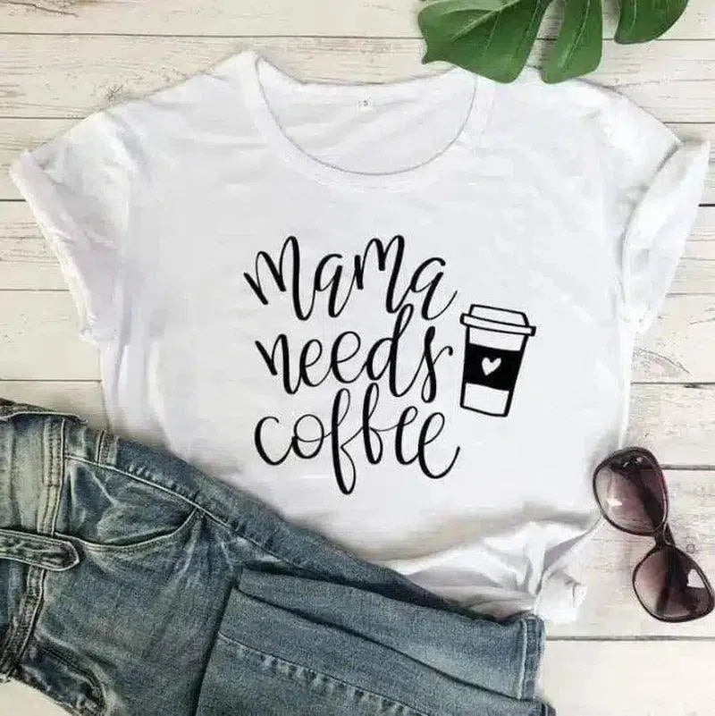 Casual Women's Coffee Slogan T-Shirt-White-3