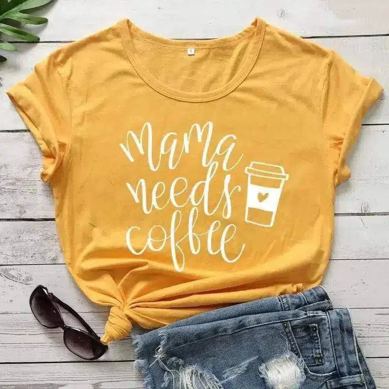 Casual Women's Coffee Slogan T-Shirt-Orange-4