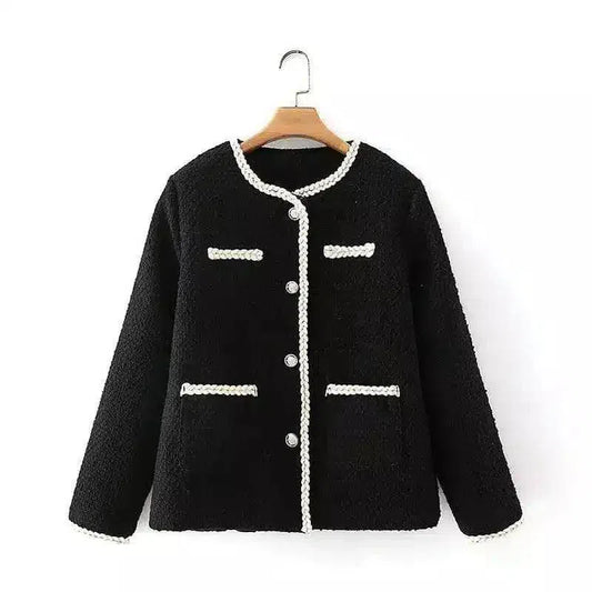 Womens Tweed Jacket with Pearl Buttons-Black-1
