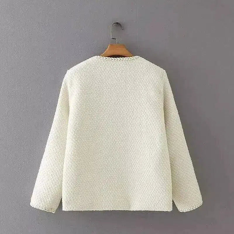 Womens Tweed Jacket with Pearl Buttons-White-2