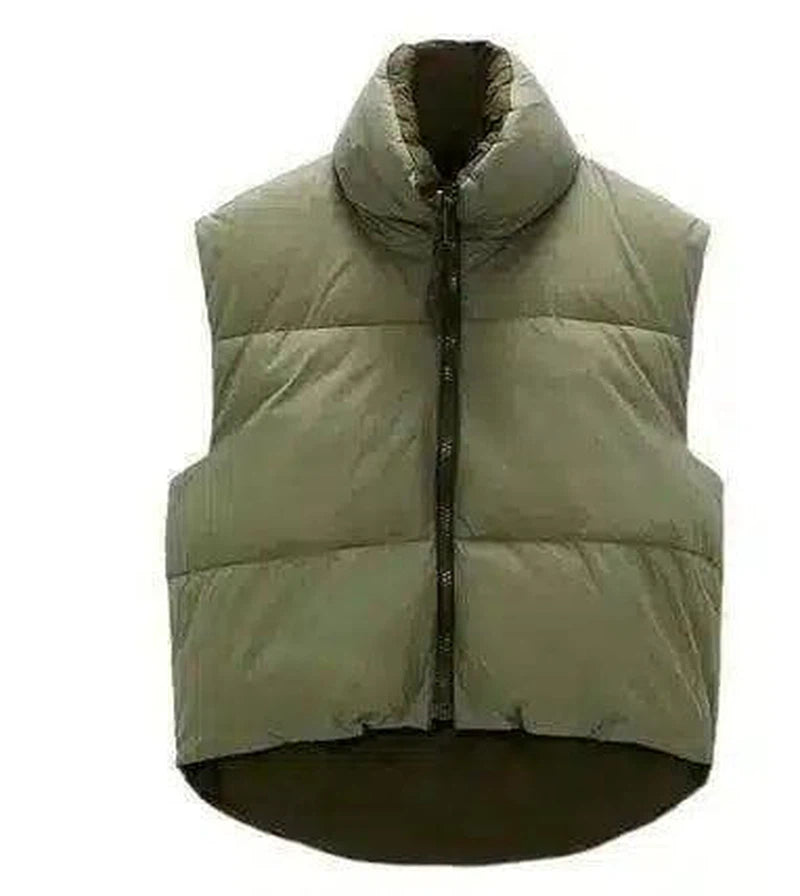 Insulated Zip-Up Sleeveless Vest-Green-2