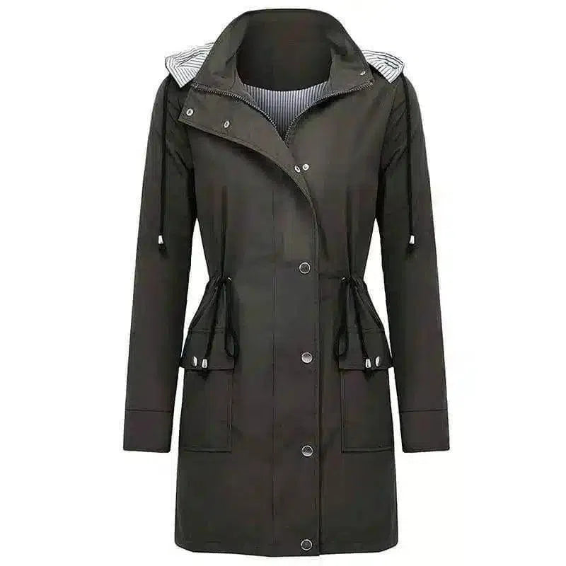 Hooded Women's Lightweight Jacket with Pockets-Green-2