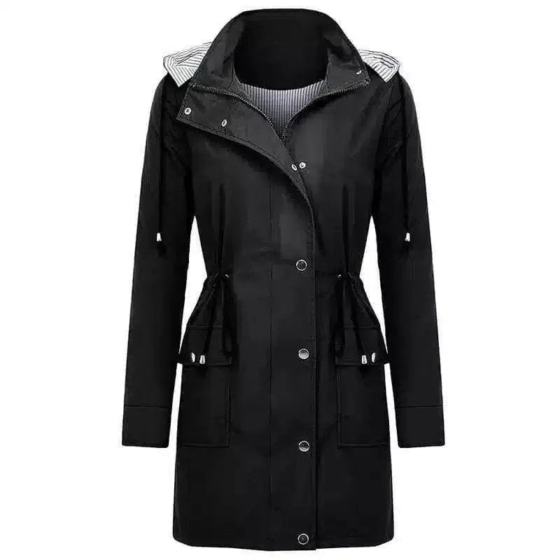 Hooded Women's Lightweight Jacket with Pockets-Black-3