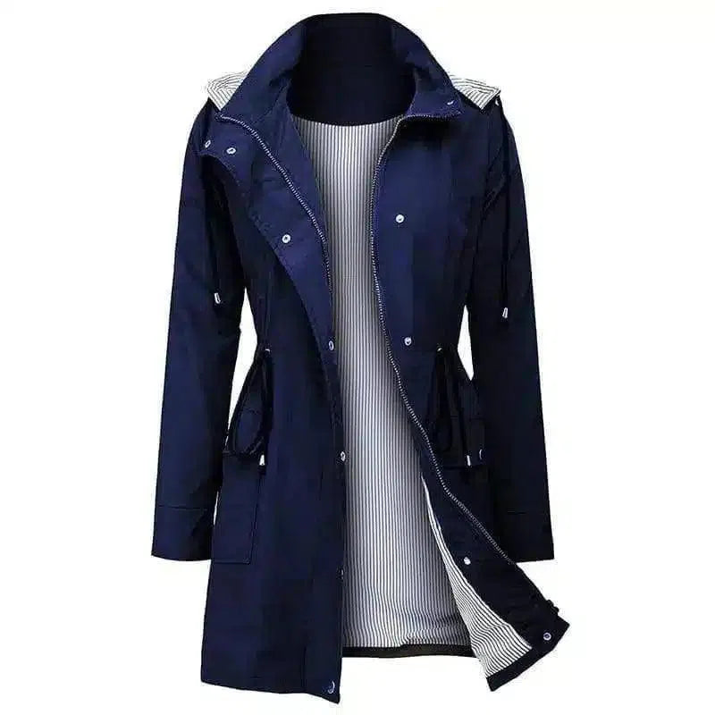 Hooded Women's Lightweight Jacket with Pockets-Blue-4