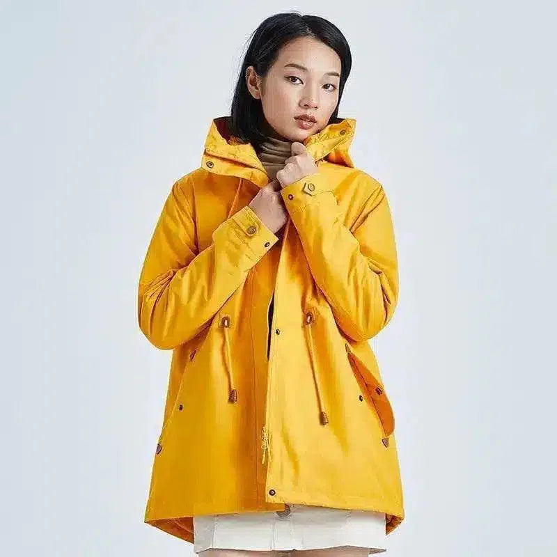 Chic Raincoat for Women with Detachable Hood-Yellow-2