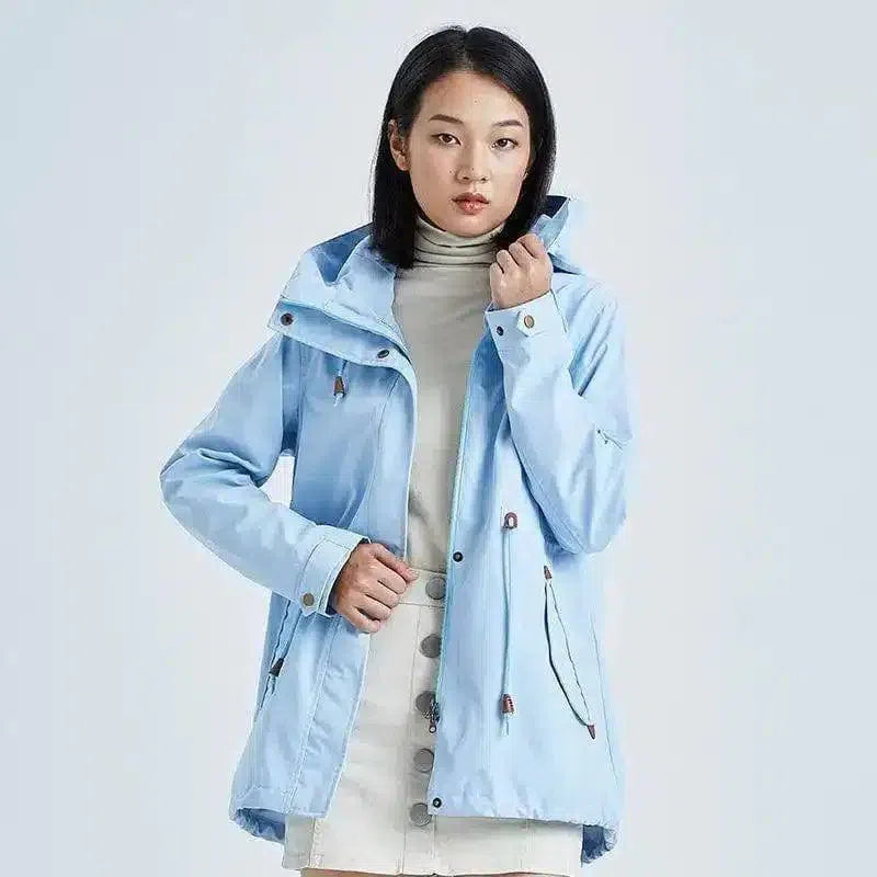 Chic Raincoat for Women with Detachable Hood-Blue-3