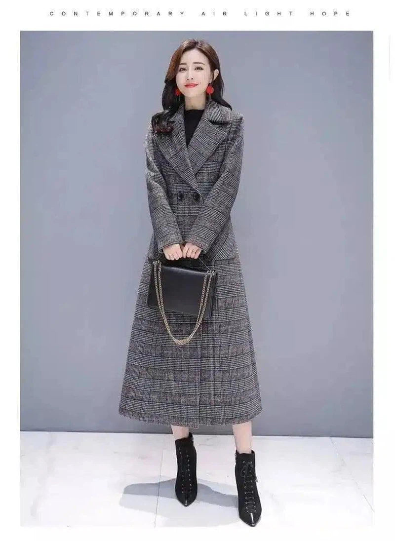 Women's woolen coat mid-length slim temperament autumn-Dark Grey-2