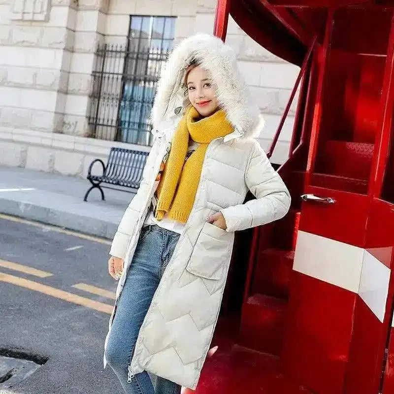 Winter Floral Quilted Jacket with Fur Hood-White-4