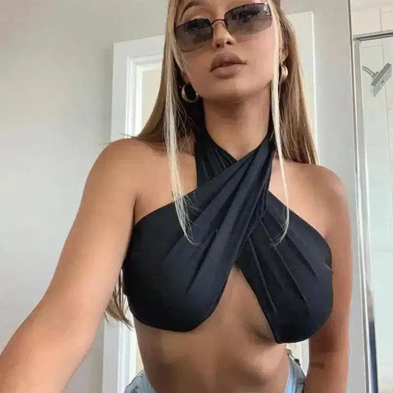 Halter Wrap Crop Top – Bold and Stylish-Black-2